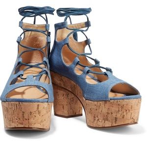 Schutz Denim Platform Lace Up Sandal